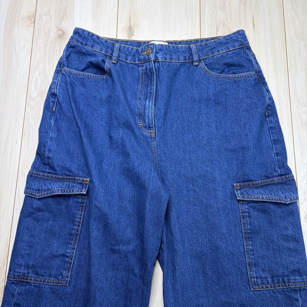 SÉZANE Baggy Denim Cargo Jeans Women's Size 46 34x33 Blue Pockets - Picture 5 of 14